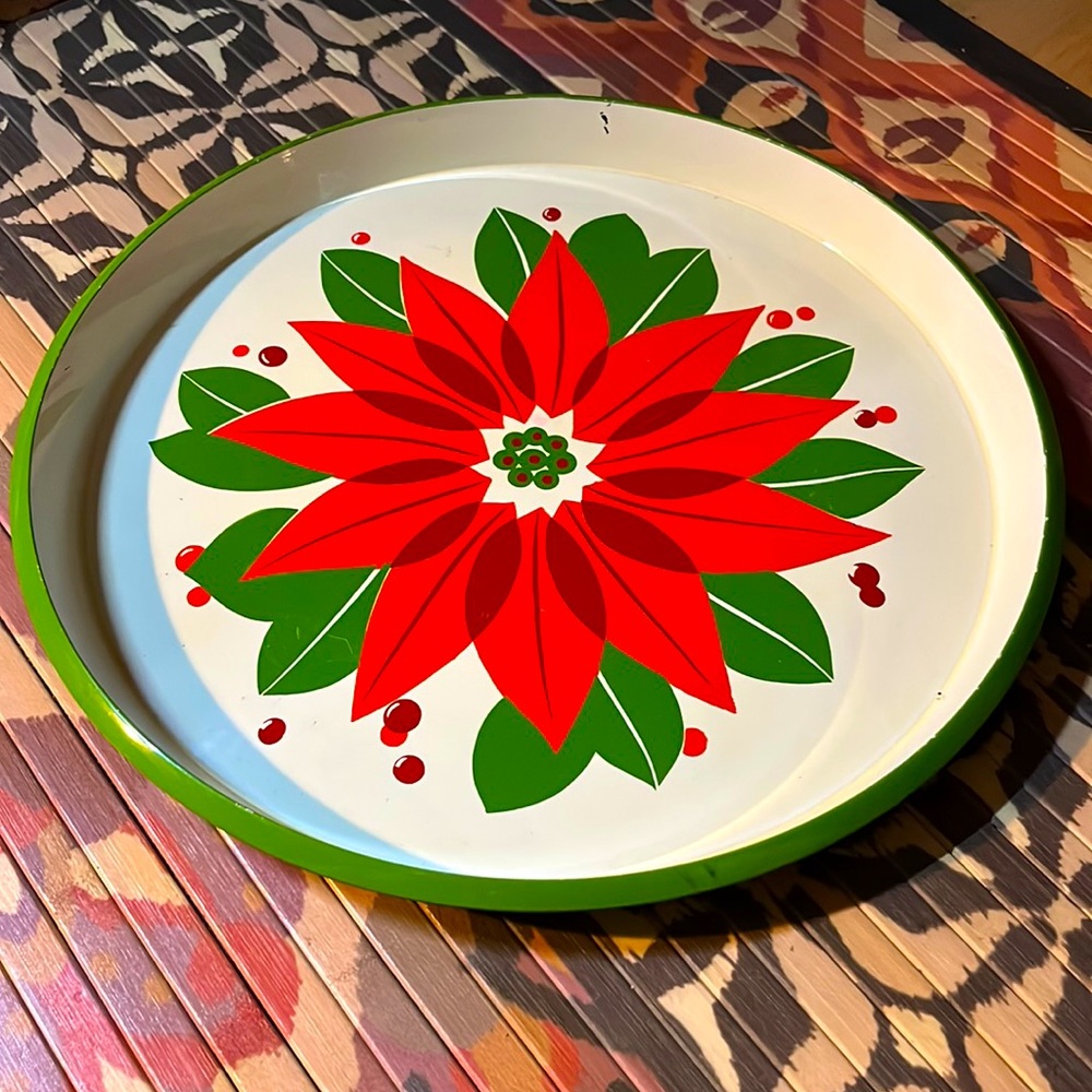 Large Vintage Enameled Metal Serving Tray